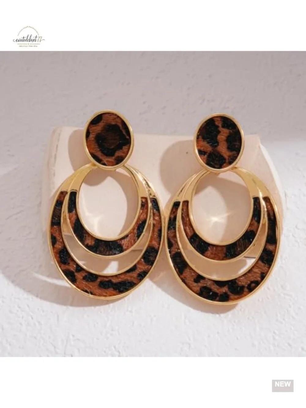 Vintage Leopard Drop Earrings Geometric Statement Dangle Earrings for Women